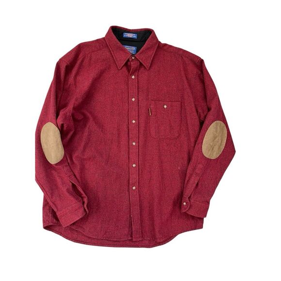 Vintage Pendleton Virgin‎ Wool Flannel Shirt Burgundy Suede Elbow Pads  Size XL